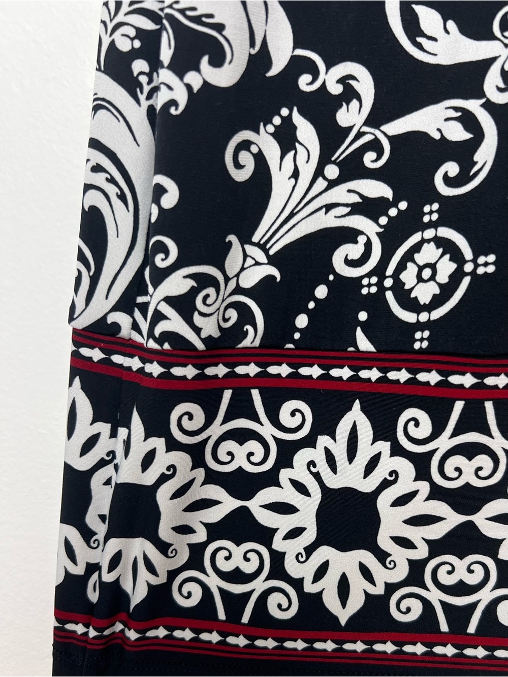 White House Black Market L Black White Scroll Print Cowl Neck Sheath Dress - Picture 6 of 10